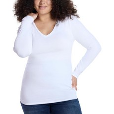 Motherhood Maternity 여성용 긴팔 옆 주름 V넥 임신 티셔츠 딥 뎁스, 기업 화이트