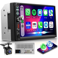 리무디 더블 딘 카 스테레오 7인치 터치스크린 무선 카플레이 및 안드로이드 오토 블루투스FMEQSWCMIC가 포함된 카 라디오 백업 카메라 USBAUXTFType-C 카 오디오, 리무디 더블 딘 카 스테레오 7인치 터치스크린 무선 카