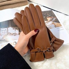 無品牌 女士皮手套 觸屏保暖防風加絨