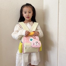 DFMEI 幼兒園兒童書包輕便小學生出遊研學雙肩包可愛子母包紅色帆布包, 粉色拼色小號送掛件:如圖, 1個