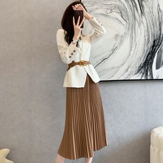 lady magic 女款腰部綁帶西裝外套+百褶裙