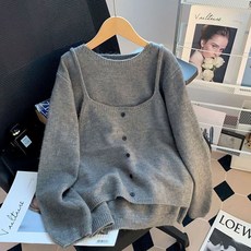 ROYALBELLE 여성 투피스 니트 캐주얼 레이어드 긴팔 니트+끈나시 세트 K0113018