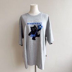 Twenty 酷甜個性--可愛黑貓魚背包小花高磅棉質Tee 2501120