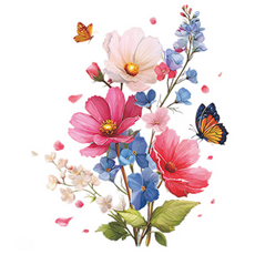 월간리빙 데코 인테리어 창문 포인트 꽃 스티커, 꽃다발 나비