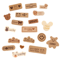 가죽 핸드메이드 라벨 패치 모음 19종세트, 1개, 브라운