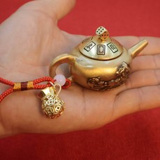 黃銅茶壺 迷你手把壺 龍鳳雕刻 工藝品 桌上擺飾 把玩小物 送禮自用 麻將招財+把把壺轉轉+紅繩+開口錢袋