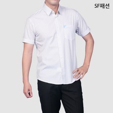 남성 흰색땡땡이무늬 슬림핏 반팔 셔츠 여름 남방 와이셔츠 데일리 유니폼