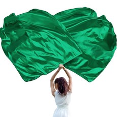 Jetec 댄스 교회 찬양 댄스 플래그 139.7cm(55인치) 예배 깃발 2개 유연한 막대 반원형 천사 날개 디자인 야외 무대 공연 종교 활동용(그린 단색)