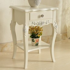 유럽풍 엔틱협탁 화이트 빈티지 협탁, 아이보리 실버 40 x 35 x 60 cm