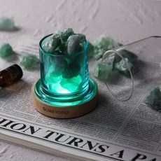 水晶擴香石無火香薰精油套裝ins香薰石補充液diy生日禮物香氛套裝, 綠色晶石+精油+無罩杯子:鼠尾草與海鹽
