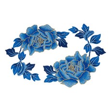 화려한 꽃무늬 자수 패치 화사한 봄 테마 DIY 핸드메이드 의류 수선 수공예 소품, 1개, 마린 블루 193