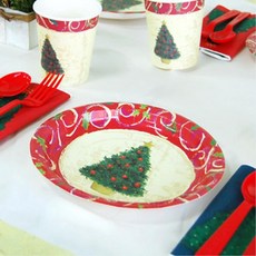 크리스마스 파티 1회용 접시 18cm 트리 그림 행사용 생일 회갑연 식탁꾸미기 감성인테리어