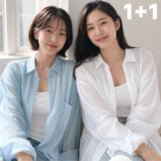 엘로보 1+1 여성 여름 시스루 셔츠 긴팔 데일리 루즈핏 얇은 남방 2종 세트