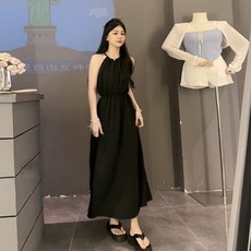 투니스 여성 심플 단색 민소매 롱 원피스