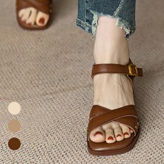 Titikong 여자 버클 가죽 스트랩 힐 발편한 5cm 키높이 여름샌들