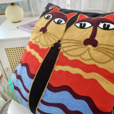 雙貓刺繡抱枕套