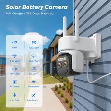 BESDER 5MP 태양열 카메라 10X 디지털 줌 듀얼 렌즈 WiFi 야외 감시 인간 보안 PTZ IP, 01 빠른, 08 5MP Add 32GB Card