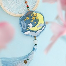 熱銷 刺繡手工diy材料包 自繡製作平安福禦守書簽掛件雙麵繡蘇繡送男友禮物, 螢光黃 攬月平安-繃+禮盒, 1個