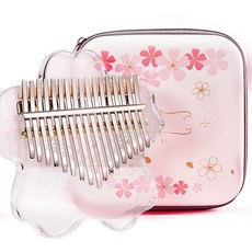 220534 Fiunkes 21키 투명 칼림바 엄지 피아노 풀 키트 사쿠라 모양 크리스탈 17 키 EVA 보호 케이스 포함 어린이 성인 초보자를 위한 전문 악기, 220534 Fiunkes 21키 투명 칼림바 엄지 피