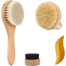 드라이 브러싱 세트 천연 멧돼지 털 바디 및 페이스 브러시 + 건성 피부 각질 제거 스크러버 우드 테라피 마사지 도구 구아샤용 셀룰라이트 방지 4개 2972027, 스타일-A