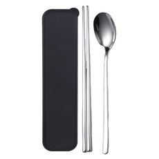 Ho覓好物 304不鏽鋼筷子湯匙餐具組，環保便攜，無痕設計，多色可選，YDX994, 黑色, 1個