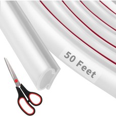 핑거워크 20피트 고무 웨더 스트리핑 도어 씰 스트립 프레임 단열재를 위한 자가 접착식 백킹 D자형 웨더스트리핑 크기에 맞게 쉽게 자를 수 있습니다블랙, 50.5 Ft Set, White, 1개