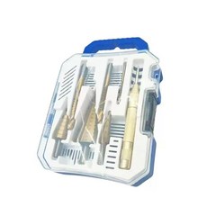 高速鋼4241鍍鈦階梯鑽套裝 (7件組) - 木工寶塔鑽、槽鋸鑽豪華組合, 1個, 新店福利豪華7件套