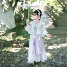 女童漢服兒童明制古風套裝重工雲肩中國風宮廷風女童漢服春秋紅色