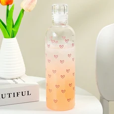 시간 표시가 있는 PC 플라스틱 물병 체육관 여행 야외 활동을 위한 16.91oz 누출 방지 낙하 BPA 프리 스포, 03 Heart pattern 1pc