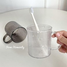 ins風豎條漱口盃 洗漱杯 刷牙杯 居家情侶簡約高顏值杯子, 1個, 豎條透明漱口盃