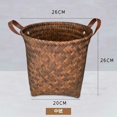 美式仿藤編PU提把收納桶/臟衣籃, 圓款中號