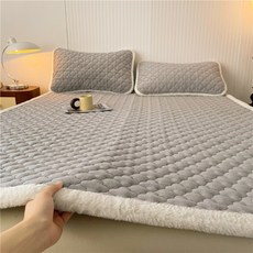 Roomxyd 뽀글이 겨울 극세사 밍크 침대 매트리스 매트 패드 세트, 아이보리