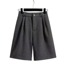 여성용 빅사이즈 가을 겨울 모직 밴딩 5부 반바지 A라인 와이드 반바지 뉴타임즈 Women's Shorts