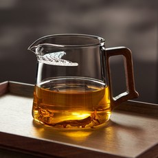 玻璃茶海 月牙公道杯 一體分茶器 泡茶器, 1個, 【月牙款】木把公道杯500ml