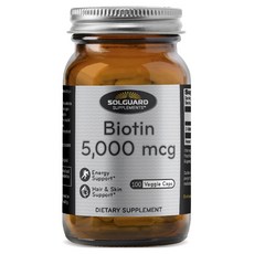 Solguard Supplements 生物素 5 000mcg 素食膠囊, 1個, 100錠