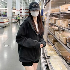 INSZEN 여성용 봄가을 루즈핏 캐주얼 후드 집업