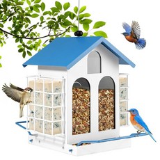 야외 걸이용 새 모이통 튼튼한 금속 새 모이통 방수 금속 지붕 이중 레이어 스위트 케이지 대용량 걸이식 새 모이통, 야외 걸이용 새 모이통, 튼튼한 금속 새 모이통, 방수