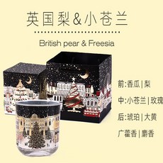 聖誕香薰蠟燭倫敦街景莎平替款香薰蠟燭光感電子蠟燭聖誕蠟燭, 1個, 聖誕街景A款（送禮品袋）:英國梨