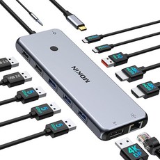 MOKiN USB C 허브 15W 무선 충전기 Qi2 인증 Magsafe 충전 스탠드 4K@60Hz HDMI 100W PD 10Gbps USB C/A 및 5W 충전 패드, Grey