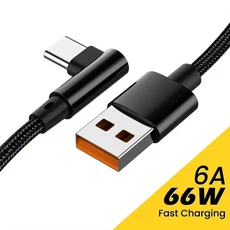 호환 66W USB to 타입 C 초고속 충전 데이터 케이블 퀵 차징 와이어 삼성 화웨이 샤오미 원플러스 엘보우, 05 0.25m, 02 Black