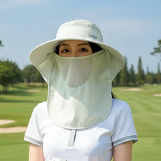 야외 자외선 차단 얼굴 전체 햇빛가리개 마스크 분리형 여성 파크골프 모자, 1개, 여성용 연두색
