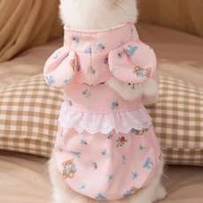 투니스 반려동물 고양이 스플라이싱 프린팅 기모 후드 아우터, 핑크, 1개
