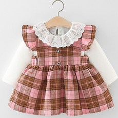 全荷葉邊袖格紋套頭裙下擺一件