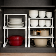 STAYNE 길이+높이조절 주방 그릇 선반 접시 정리대 상부장 무타공 랙, 화이트, 1개