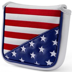 Gbourly골프 클럽 USA 말렛 퍼터 커버 마그네틱 클로저 힐 샤프트드 PU 가죽 별과 줄무늬 깃발 헤드커버, Square, 1개