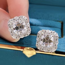 S925 실버 2 캐럿 아셔 컷 모이사나이트 스터드 귀걸이 여성 약혼 선물