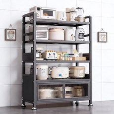 SeekFun 수납 선반 다용도 정리대 렌지대 튼튼한 스탠드 수납장 고하중 여닫이 도어형 진열장 5단 800 1000, 그레이/Gray