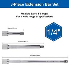 1/4인치 드 연장 세트 소켓 래칫 렌치 바 50/100/150/250mm 수공구, 01 1 4 3pcs