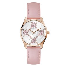 Guess Women's 36mm Watch - Pink Leather Strap White Dial Rose Gold Tone Case