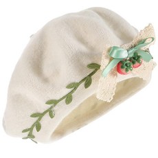 VALICLUD 여성용 딸기 베레모 모자 십대 귀여운 리본 펜던트 디자인 카와이 프렌치 스타일 울 베레모 아티스트 캡 데일리 웨어 테마 파티용